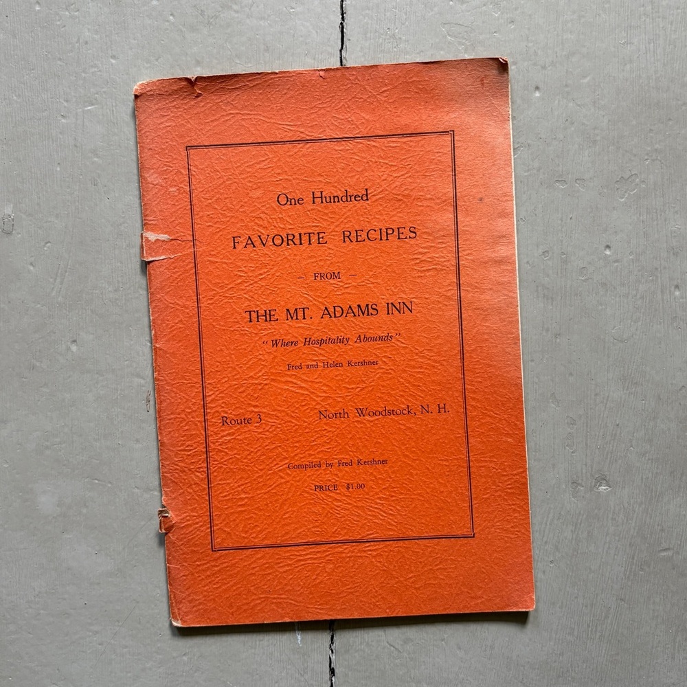 Vtg 100 Favorite Recipes from The Mt Adams Inn North Woodstock New Hampshire NH